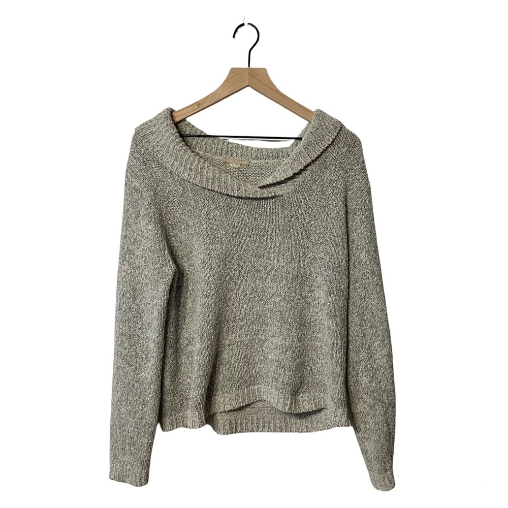 United Knitwear Light Gray Cropped Collared V-Neck Sweater - Women's Medium